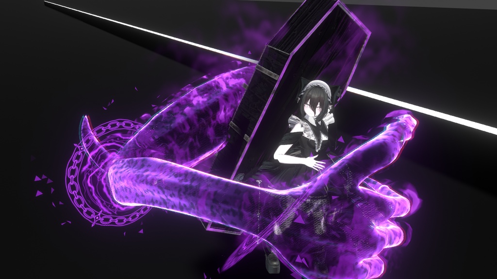 SALE!!【オリジナル3Dモデル】Executioner -エクスキューショナー-【棺桶】VRChat想定 パーティクルやギミック付き 魔法武器 サブアーム 闇属性 鎖 剣 ハロウィン