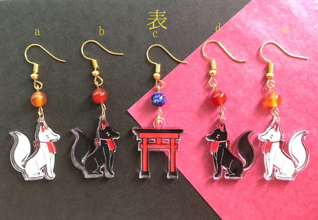 狐と鳥居のピアス(イヤリング/ストラップ変更可)