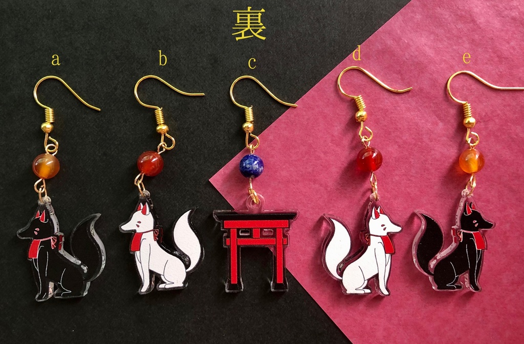 狐と鳥居のピアス(イヤリング/ストラップ変更可)