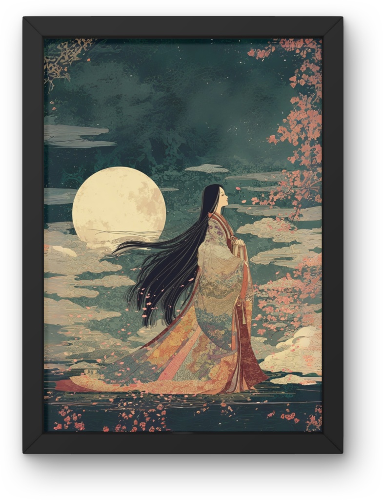 かぐや姫 ＿月_＿桜＿デジタルアート