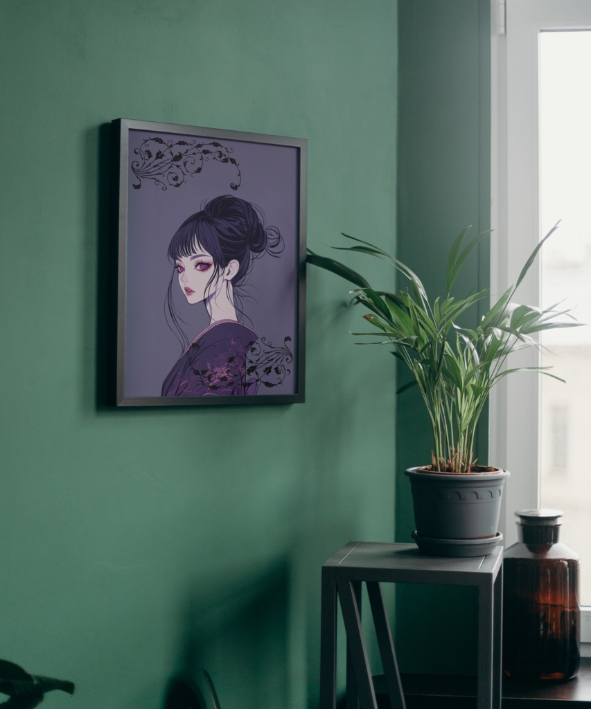 浴衣‗紫‗ヘアーアップ デジタルアート