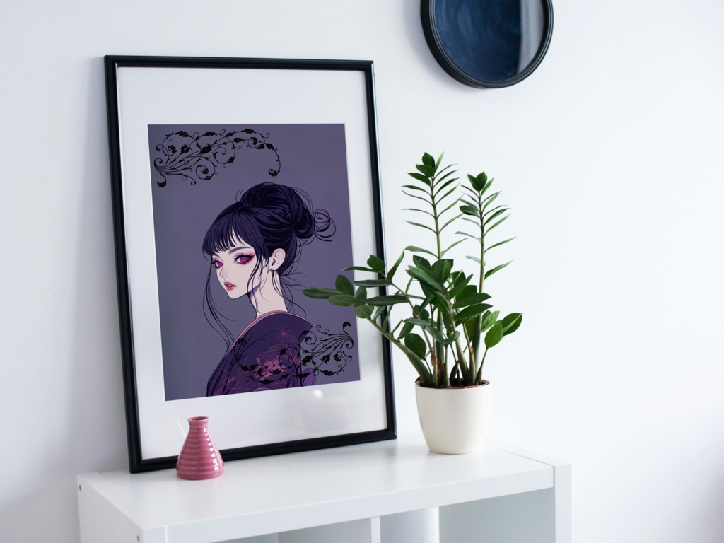 浴衣‗紫‗ヘアーアップ デジタルアート