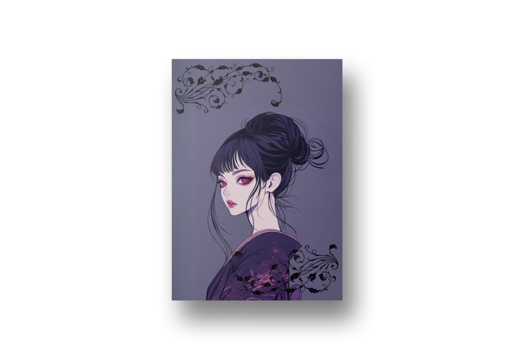 浴衣‗紫‗ヘアーアップ デジタルアート