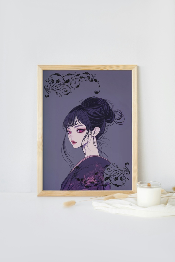 浴衣‗紫‗ヘアーアップ デジタルアート