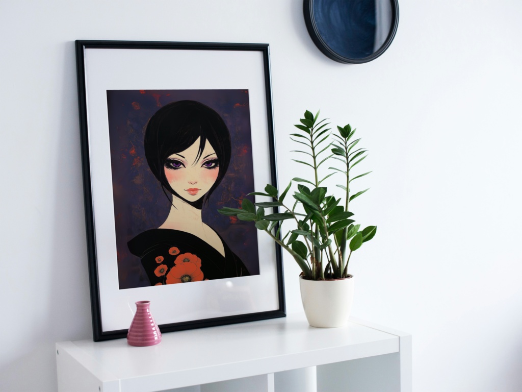 浴衣‗赤い花‗ショートヘアー デジタルアート