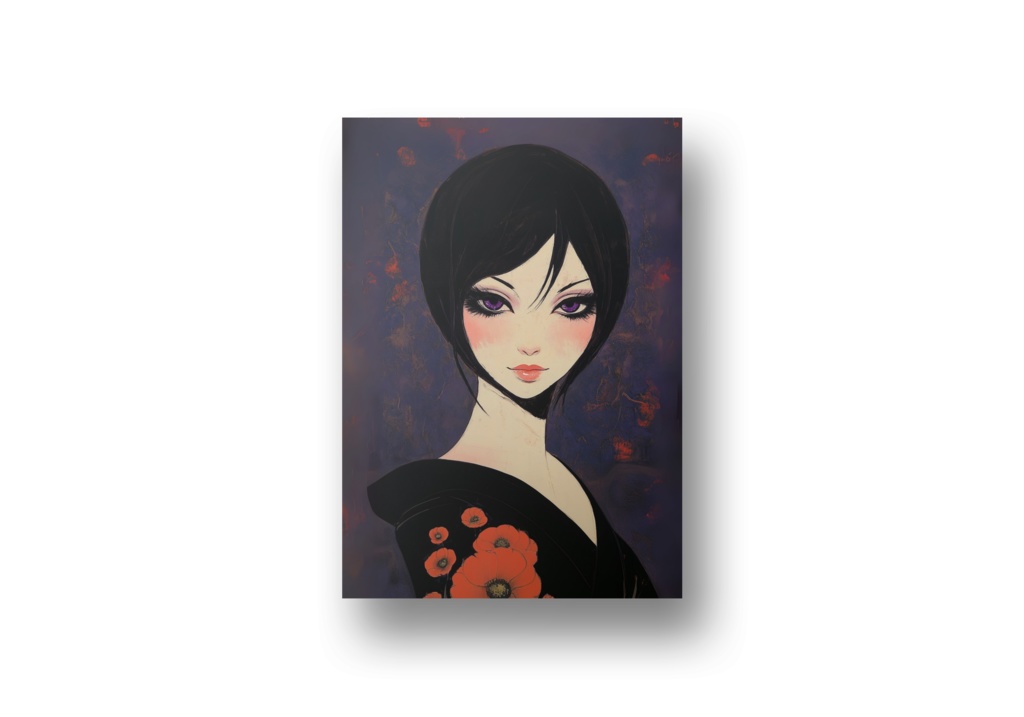 浴衣‗赤い花‗ショートヘアー デジタルアート