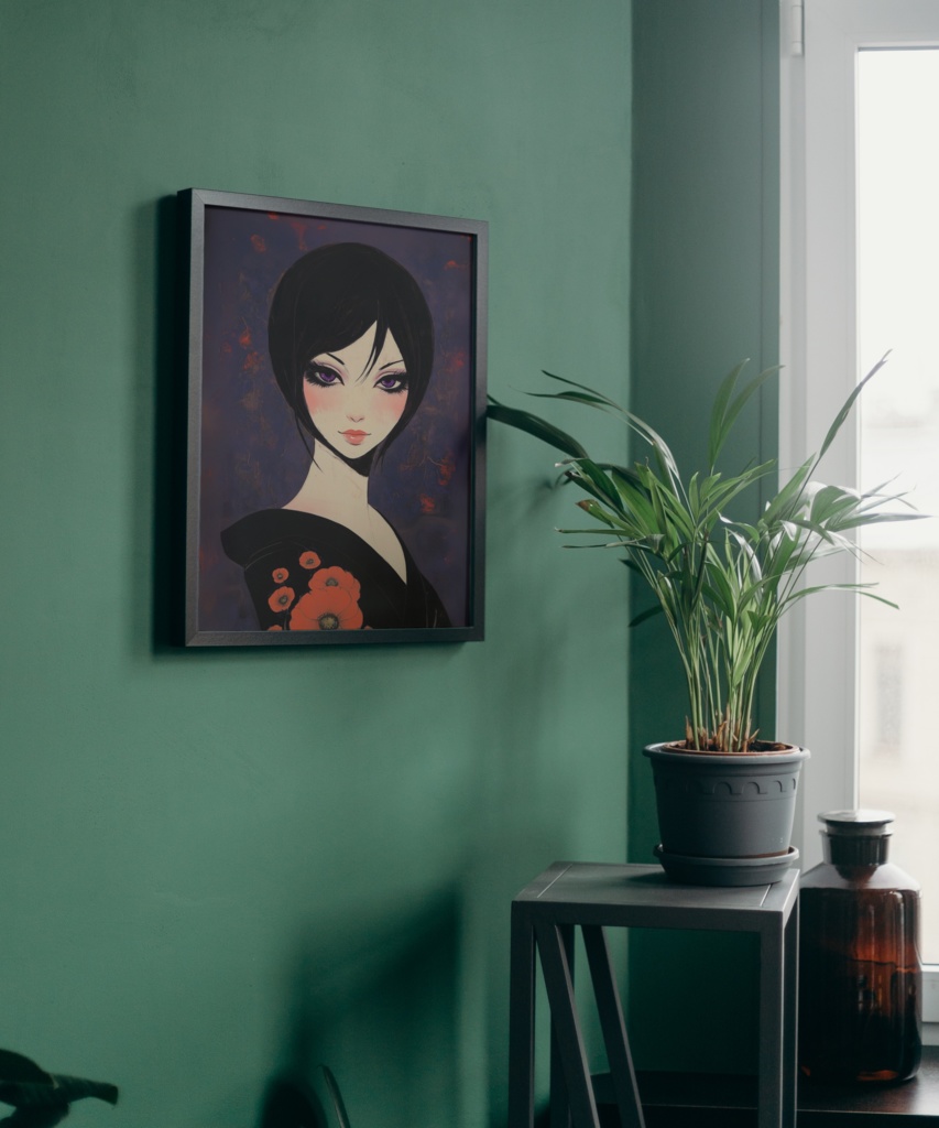 浴衣‗赤い花‗ショートヘアー デジタルアート