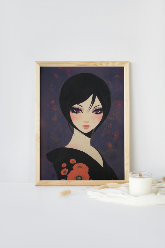 浴衣‗赤い花‗ショートヘアー デジタルアート