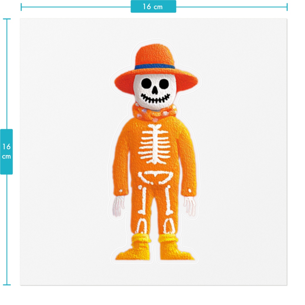 skeleton(骸骨)オレンジ ステッカー160㎜×160㎜