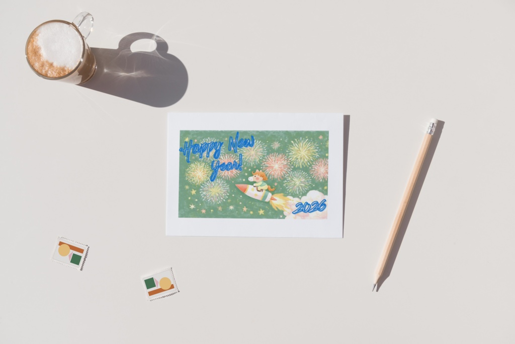 2026年・年賀状イラスト「馬ロケット」