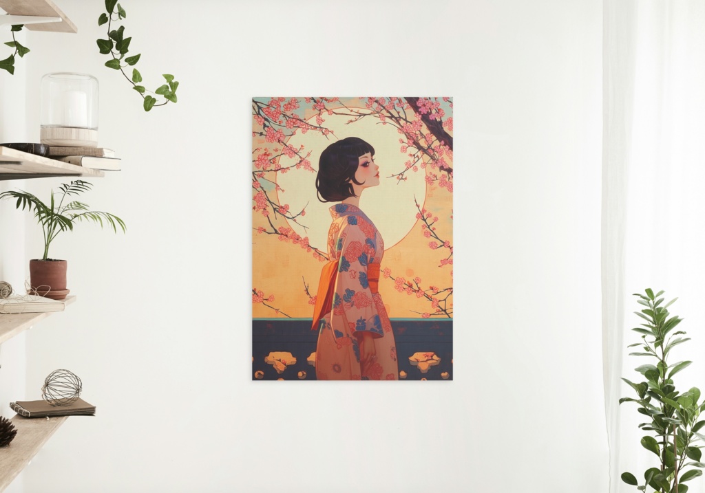 紅梅の宵、月待ちの君(デジタルアート)