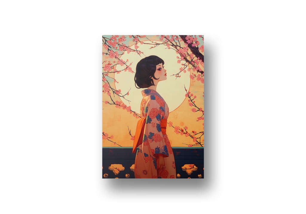 紅梅の宵、月待ちの君（デジタルアート）