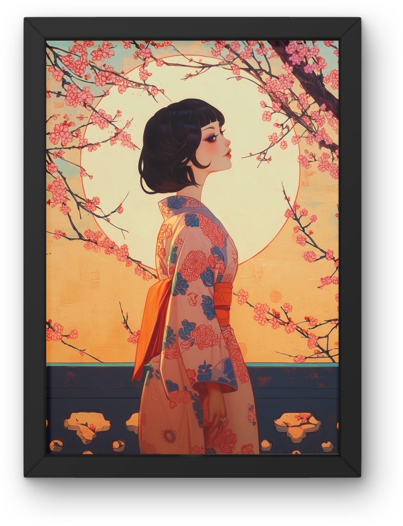 紅梅の宵、月待ちの君(デジタルアート)