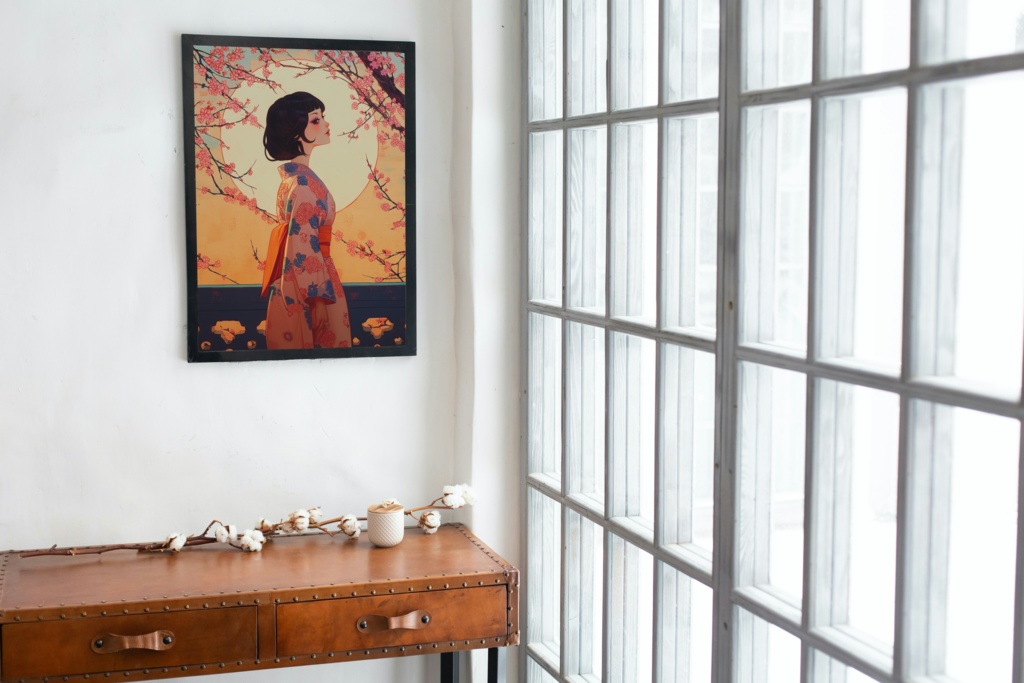 紅梅の宵、月待ちの君(デジタルアート)