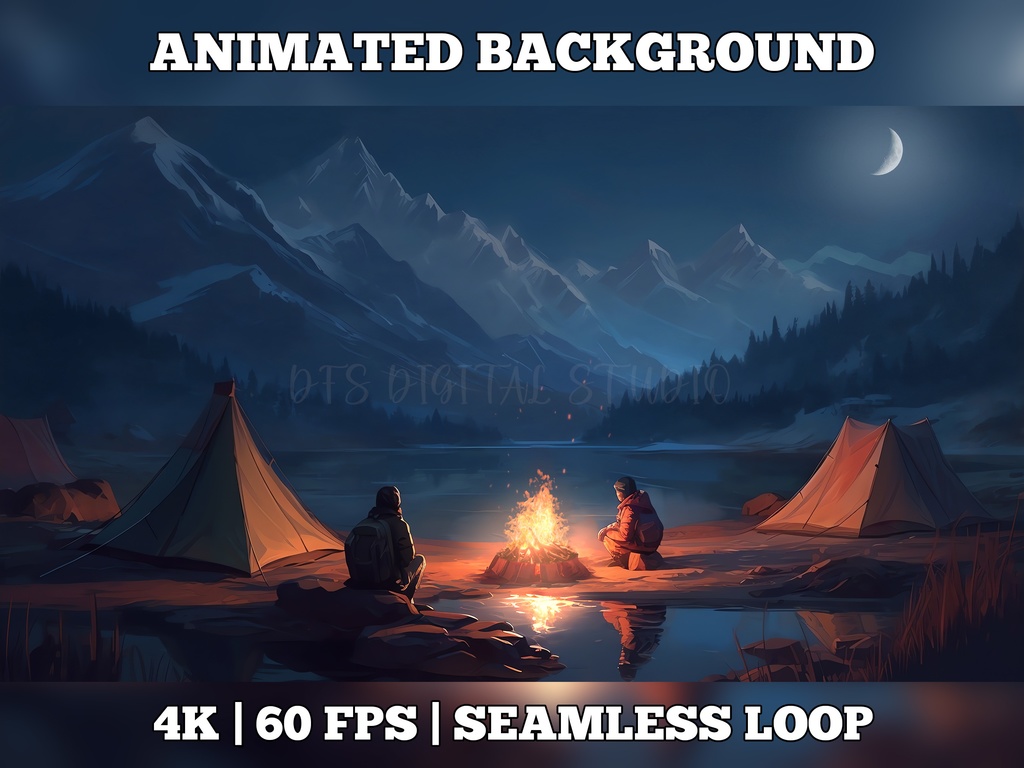 Vtuber Background Animated, Animated Background, stream room background, vtuber room background, animated background twitch, seamless looped, Camping at Night