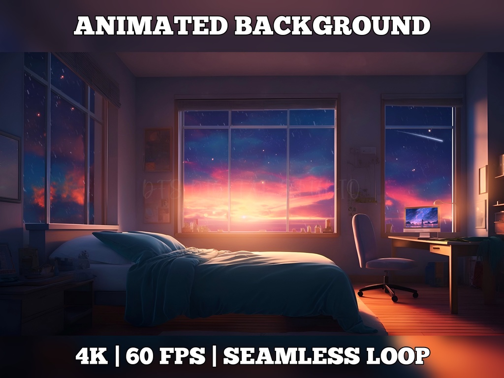 Vtuber Background Animated, Animated Background, stream room background, vtuber room background, animated background twitch, seamless looped, Sunny