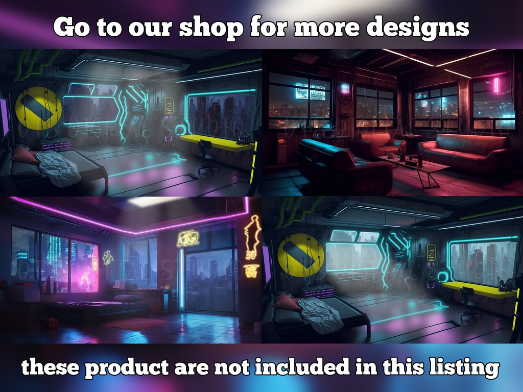 Vtuber Background Animated, Animated Background, stream room background, vtuber room background, animated background twitch, seamless looped, Cyberpunk Bedroom Night