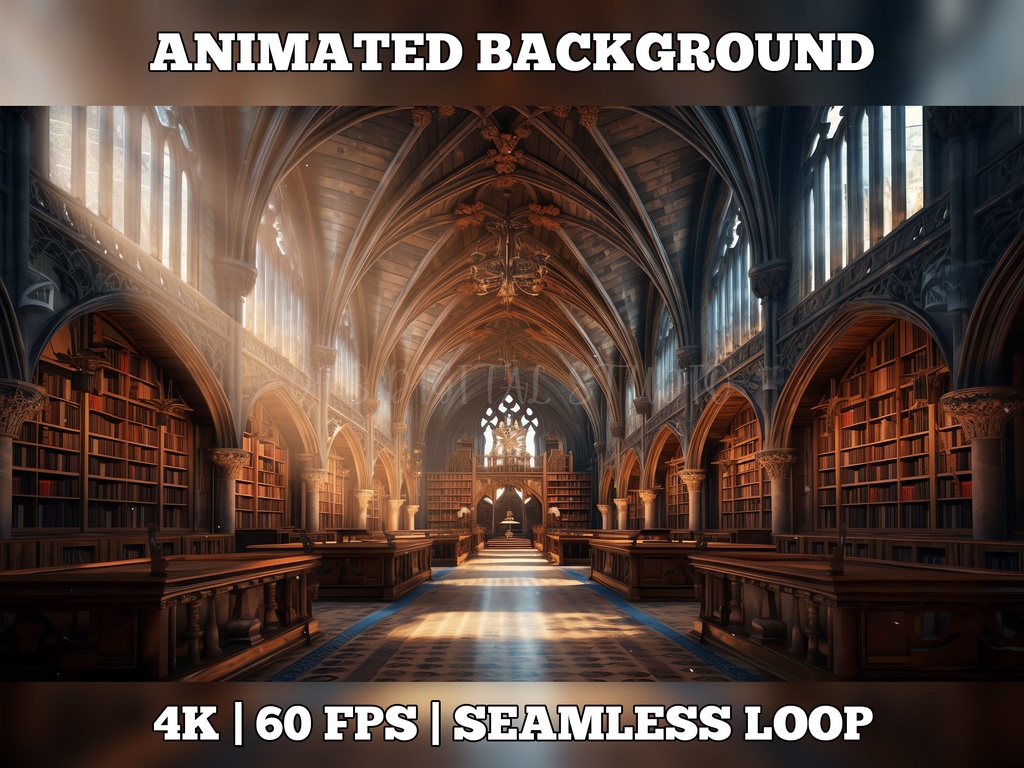 Vtuber Background Animated, Animated Background, stream room background, vtuber room background, animated background twitch, seamless looped, Library