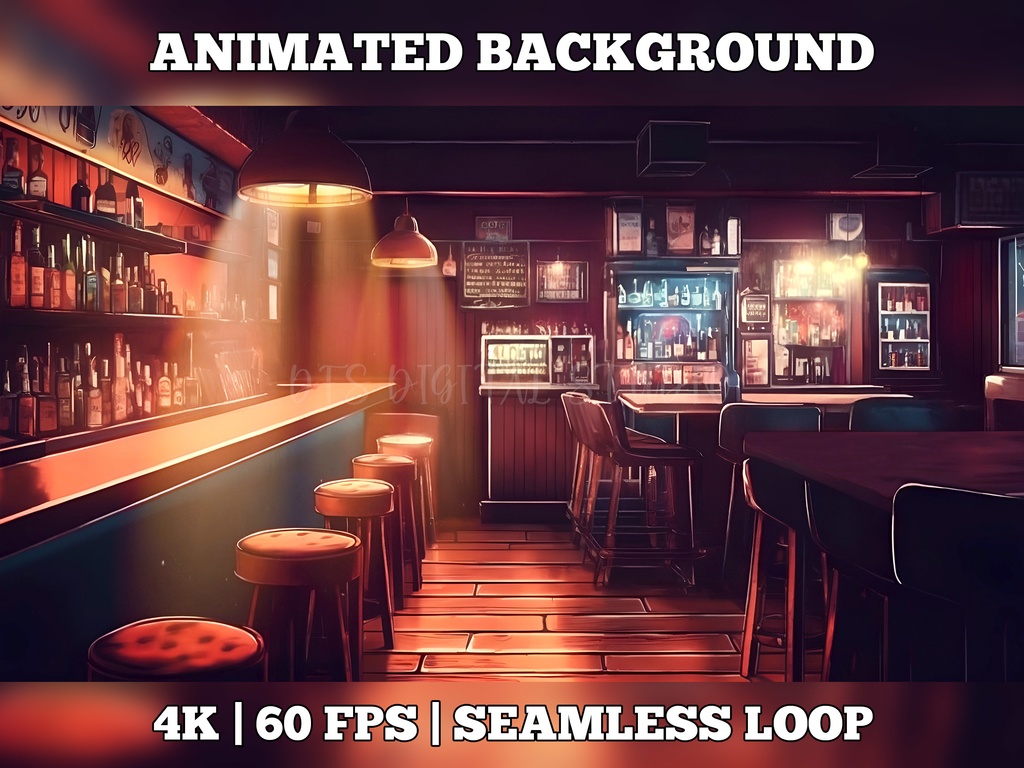 Vtuber Background Animated, Animated Background, stream room background, vtuber room background, animated background twitch, seamless looped, Lofi Bar