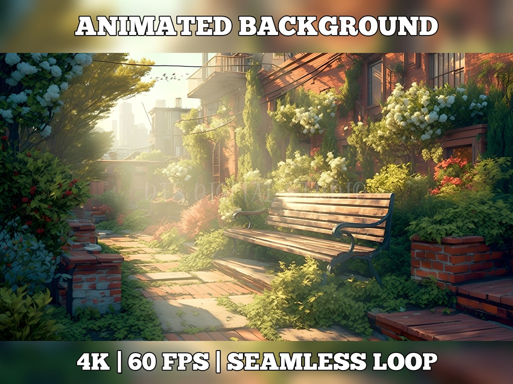 Vtuber Background Animated, Animated Background, stream room background, vtuber room background, animated background twitch, seamless looped, Overgrown Bench