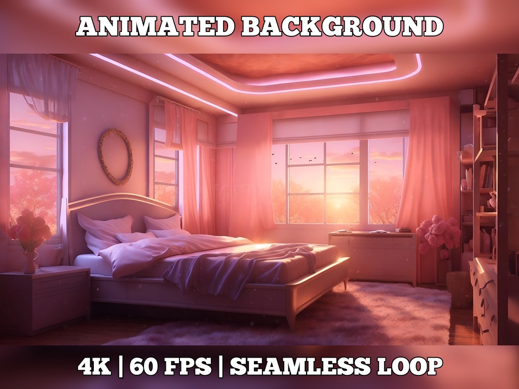 Vtuber Background Animated, Animated Background, stream room background, vtuber room background, animated background twitch, seamless looped, Pink Bedroom