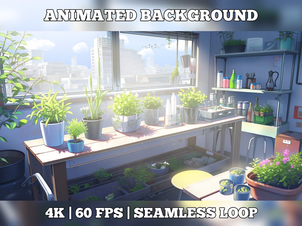 Vtuber Background Animated, Animated Background, stream room background, vtuber room background, animated background twitch, seamless looped, Plant Room