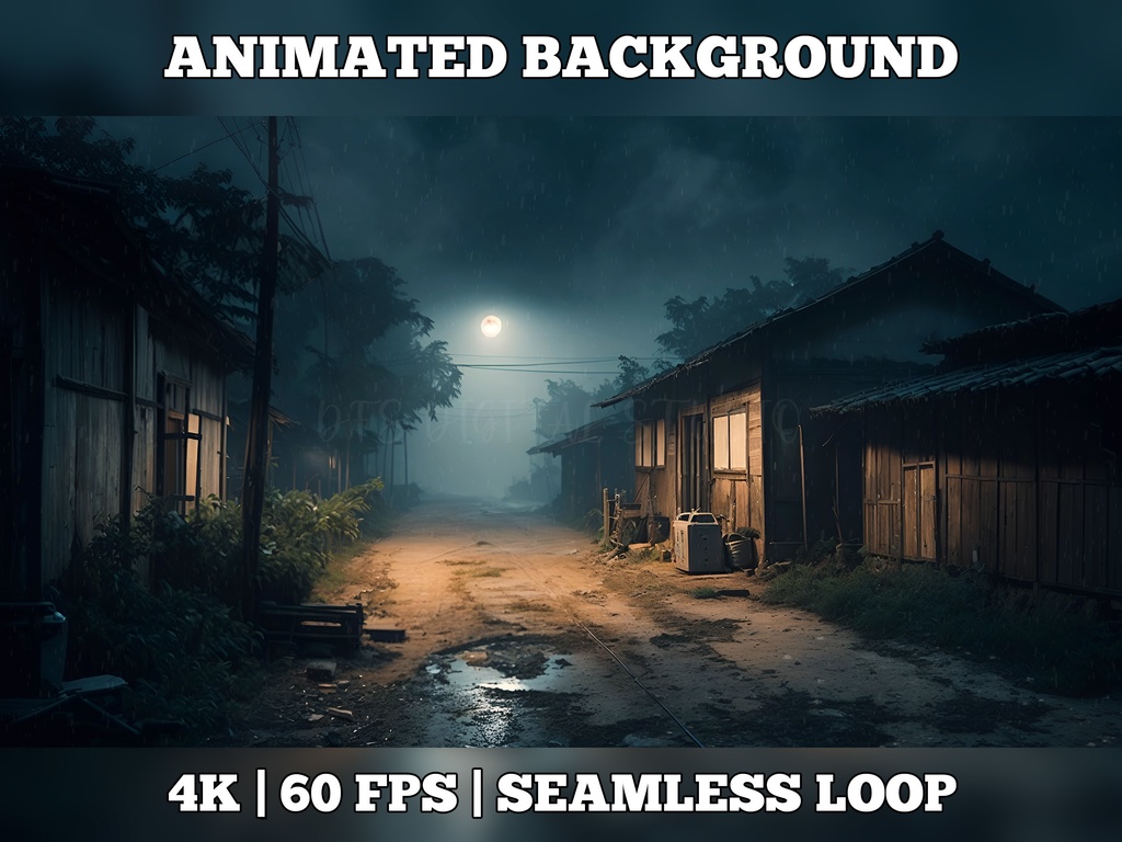 Vtuber Background Animated, Animated Background, stream room background, vtuber room background, animated background twitch, seamless looped, Poor Village at Night