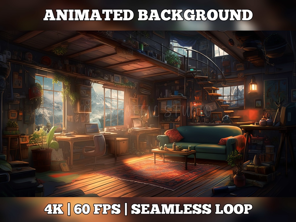Vtuber Background Animated, Animated Background, stream room background, vtuber room background, animated background twitch, seamless looped, Snowy Cabin