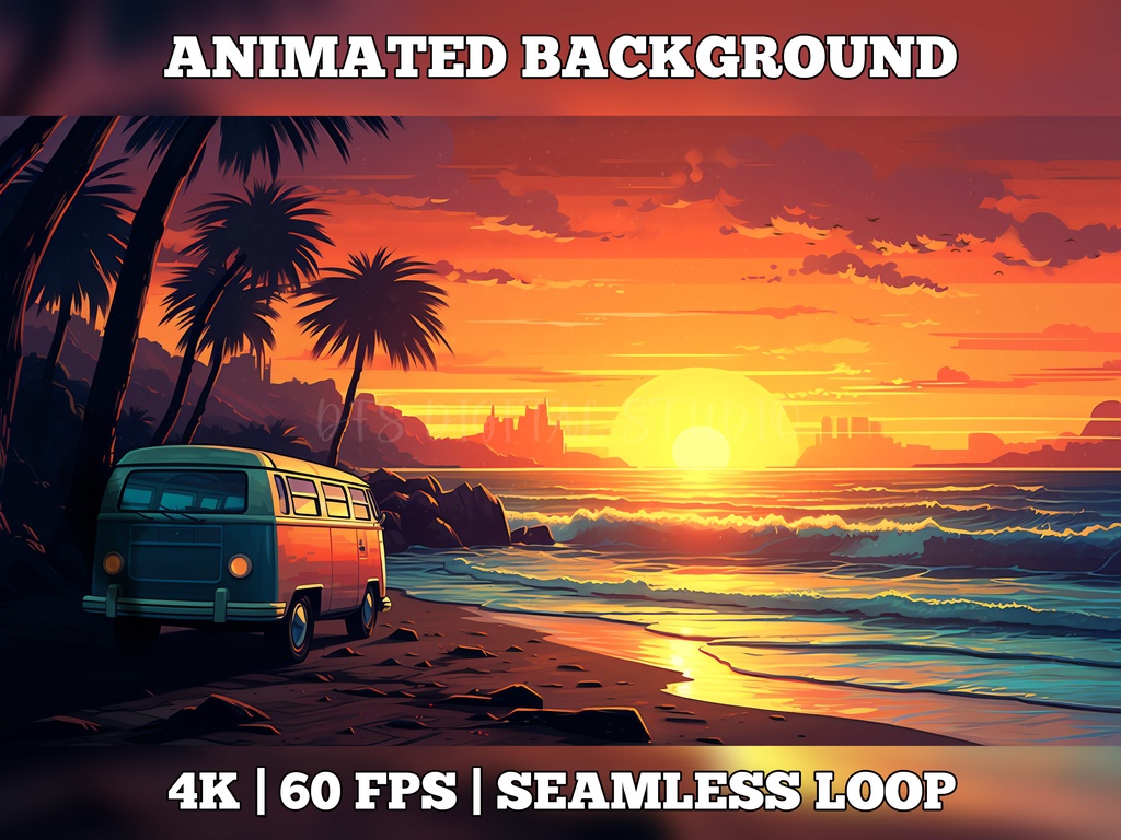 Vtuber Background Animated, Animated Background, stream room background, vtuber room background, animated background twitch, seamless looped, Rv Beach Lofi