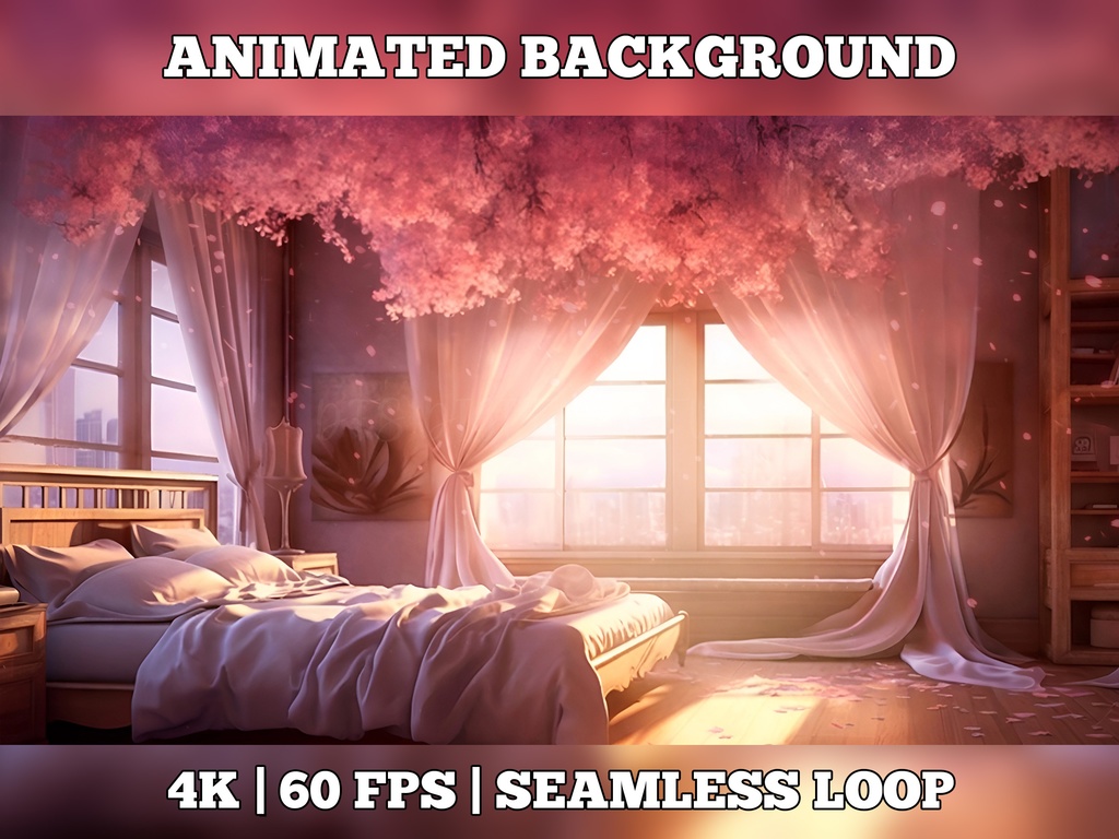 Vtuber Background Animated, Animated Background, stream room background, vtuber room background, animated background twitch, seamless looped, Sakura Bedroom