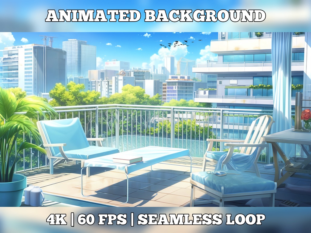 Vtuber Background Animated, Animated Background, stream room background, vtuber room background, animated background twitch, seamless looped, Summer Patio Anime