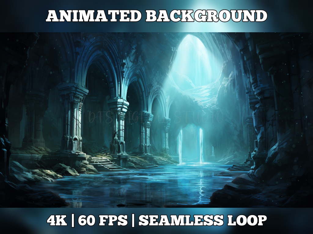 Vtuber Background Animated, Animated Background, stream room background, vtuber room background, animated background twitch, seamless looped, Water temple