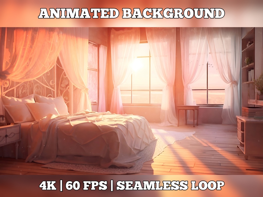 Vtuber Background Animated, Animated Background, stream room background, vtuber room background, animated background twitch, seamless looped, White Curtains