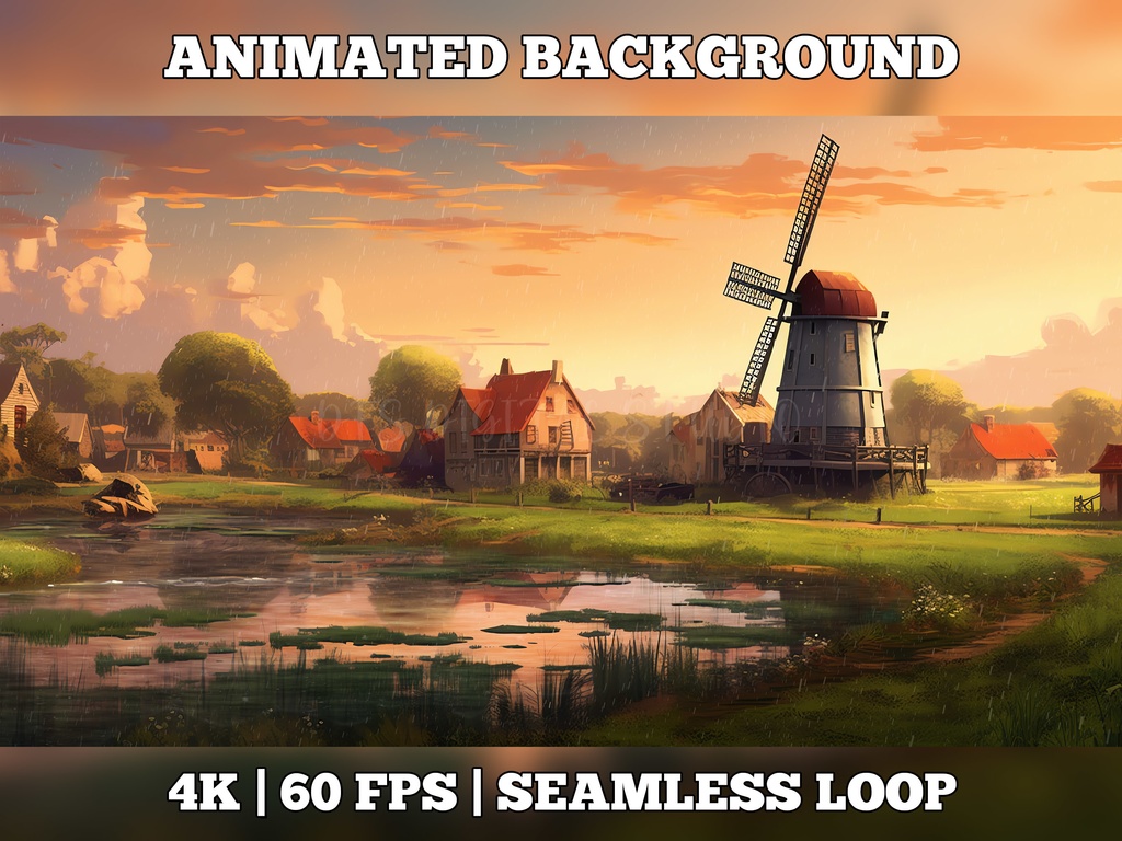 Vtuber Background Animated, Animated Background, stream room background, vtuber room background, animated background twitch, seamless looped, Peaceful farm windmill 