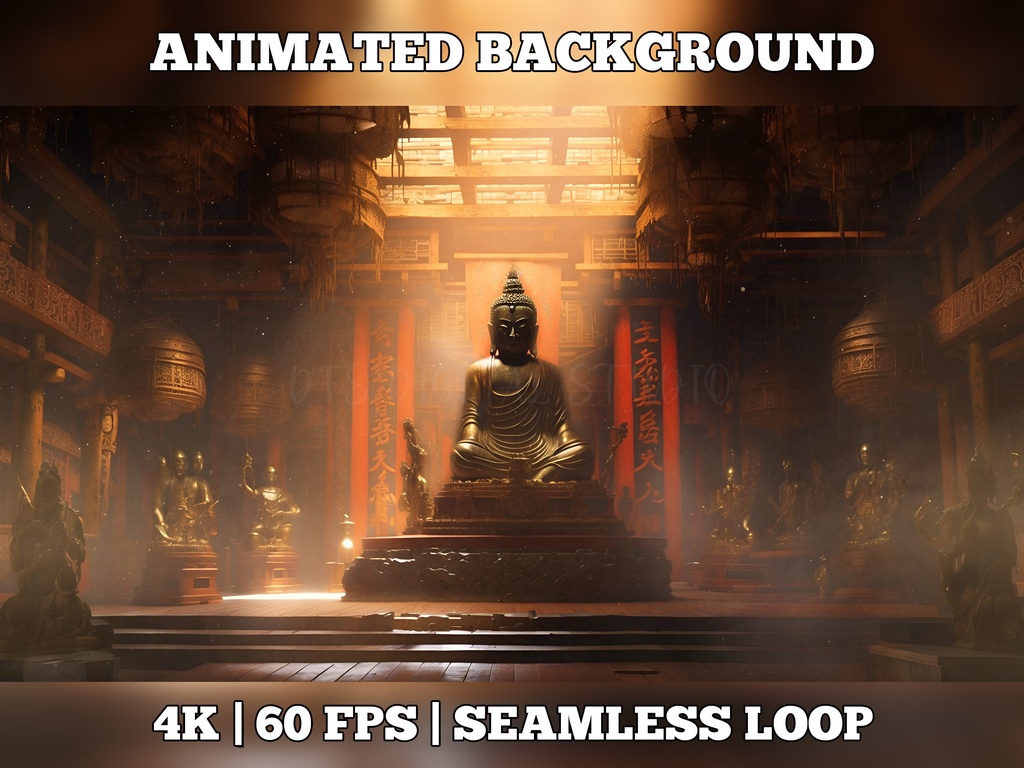 Vtuber Background Animated, Animated Background, stream room background, vtuber room background, animated background twitch, seamless looped, Buddha shrine