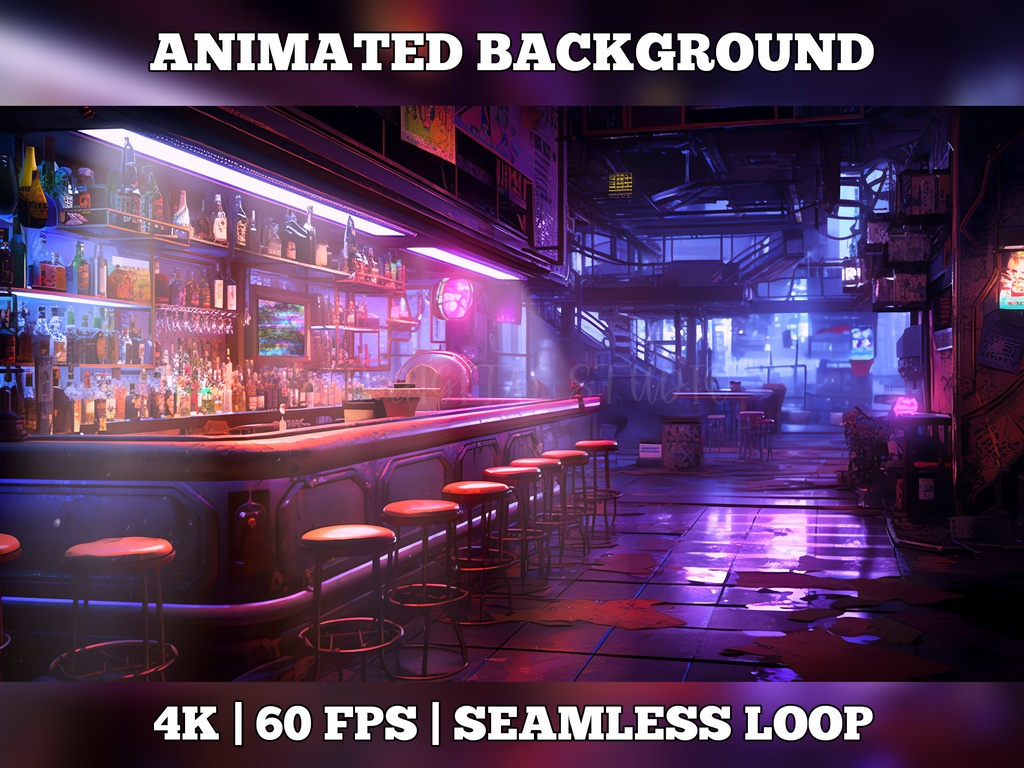 Vtuber Background Animated, Animated Background, stream room background, vtuber room background, animated background twitch, seamless looped, Cyberpunk Bar