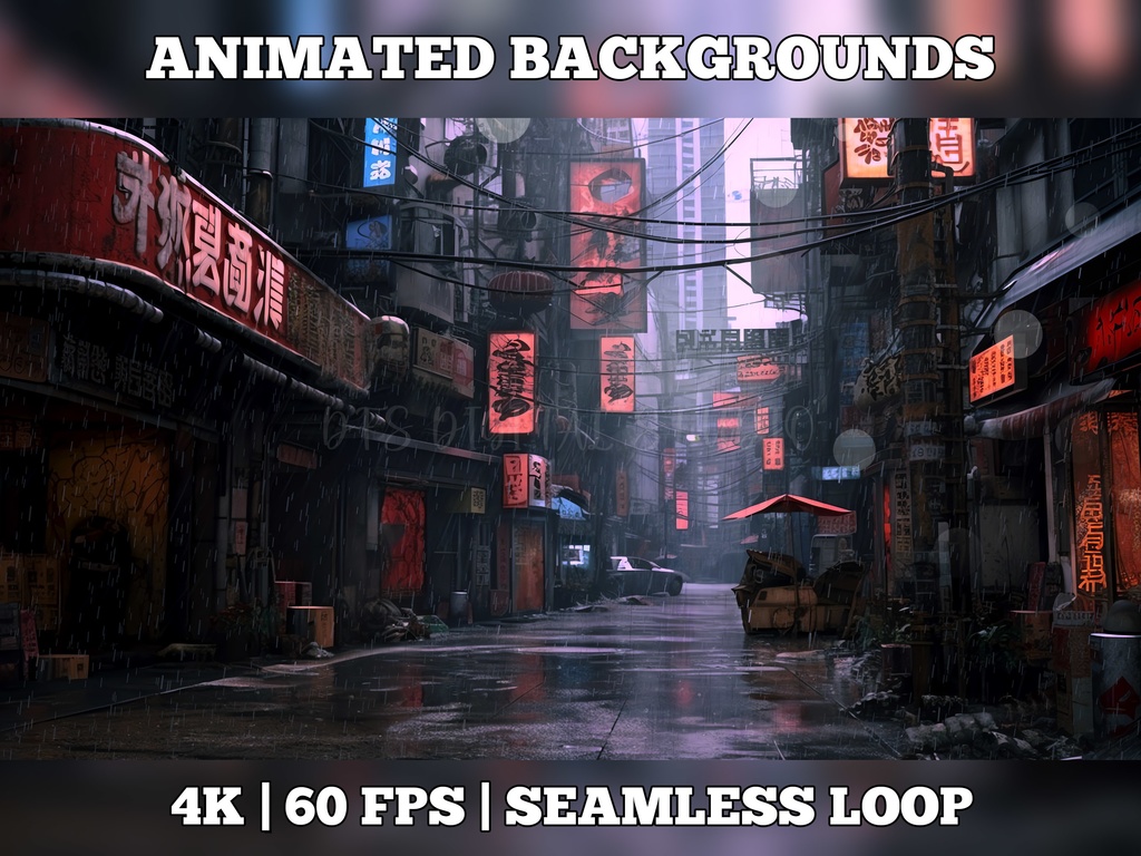 Vtuber Background Animated, Animated Background, stream room background, vtuber room background, animated background twitch, seamless looped, Dystopian street
