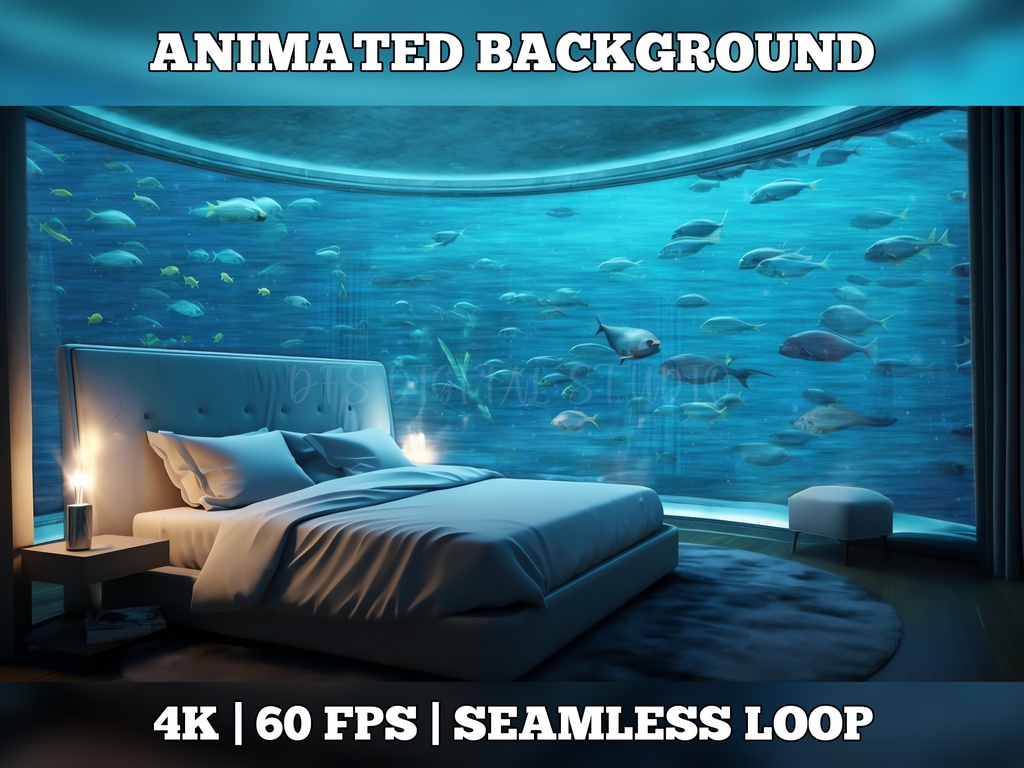 Vtuber Background Animated, Animated Background, stream room background, vtuber room background, animated background twitch, seamless looped, Aquarium bedroom
