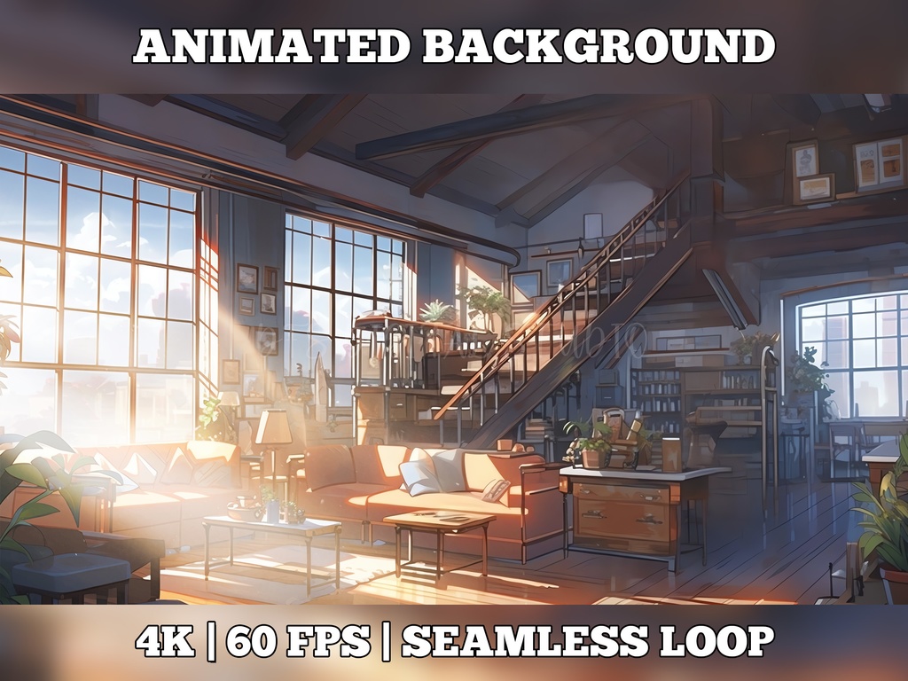 Vtuber Background Animated, Animated Background, stream room background, vtuber room background, animated background twitch, seamless looped, Anime loft
