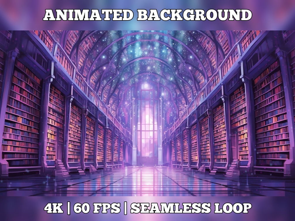 Vtuber Background Animated, Animated Background, stream room background, vtuber room background, animated background twitch, seamless looped, Grand Library