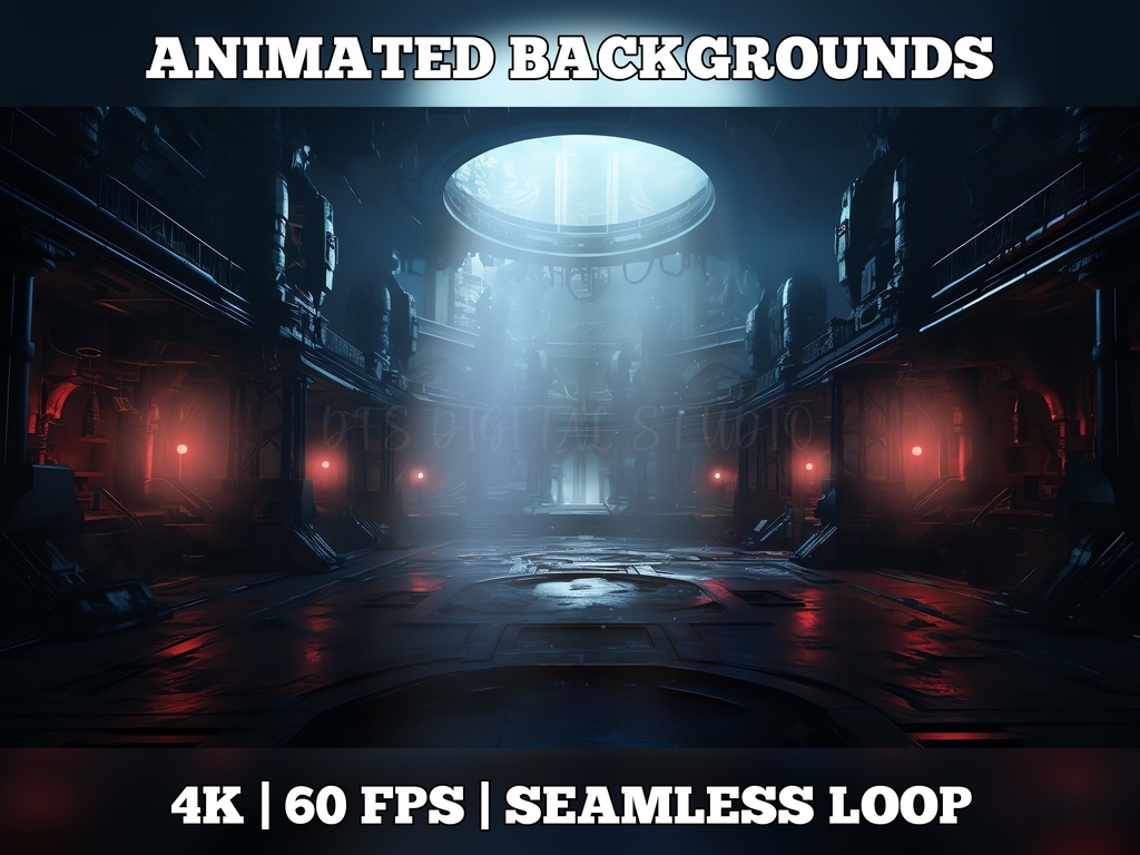 Vtuber Background Animated, Animated Background, stream room background, vtuber room background, animated background twitch, seamless looped, gothic sci-fi room