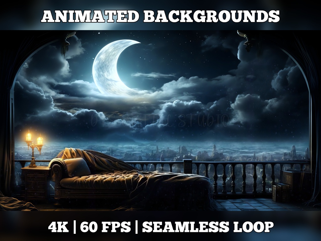 Vtuber Background Animated, Animated Background, stream room background, vtuber room background, animated background twitch, seamless looped, moon room