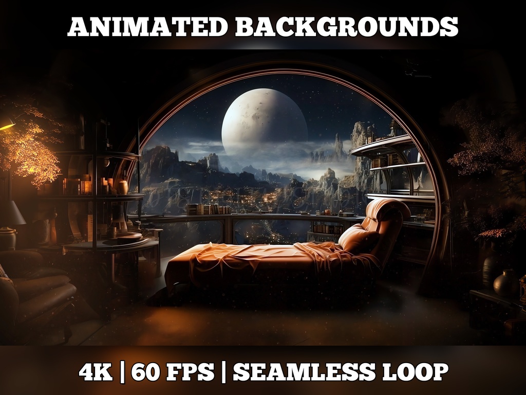 Vtuber Background Animated, Animated Background, stream room background, vtuber room background, animated background twitch, seamless looped, other worldly moon room