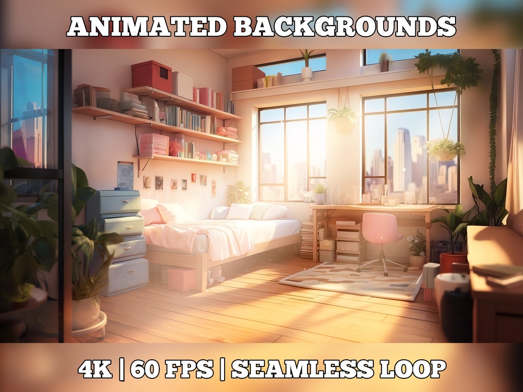 Vtuber Background Animated, Animated Background, stream room background, vtuber room background, animated background twitch, seamless looped, kawaii bedroom