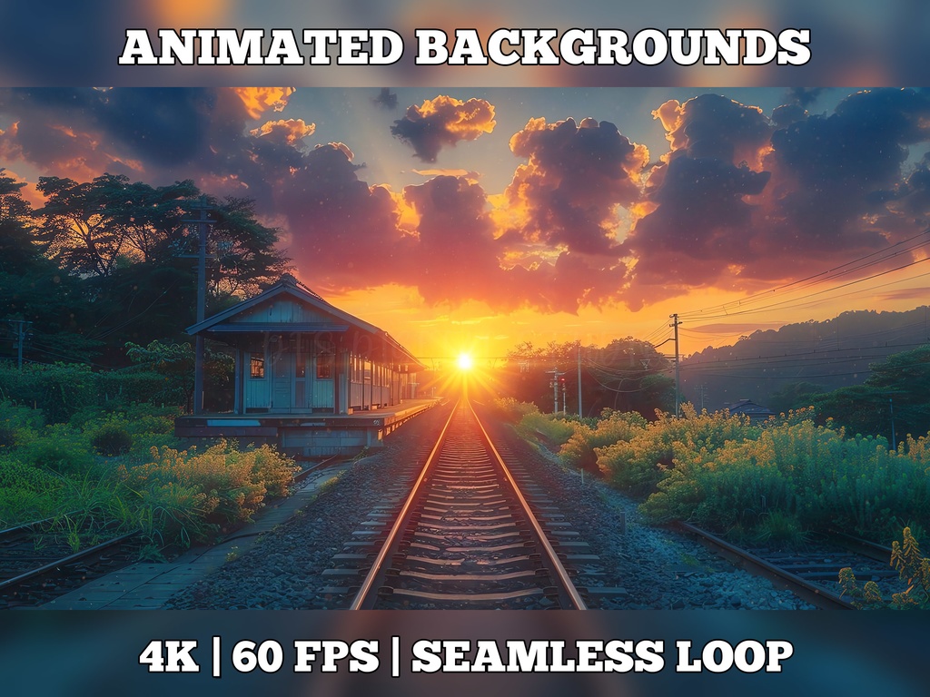 Vtuber Background Animated, Animated Background, stream room background, vtuber room background, animated background twitch, seamless looped, Country side trian station 