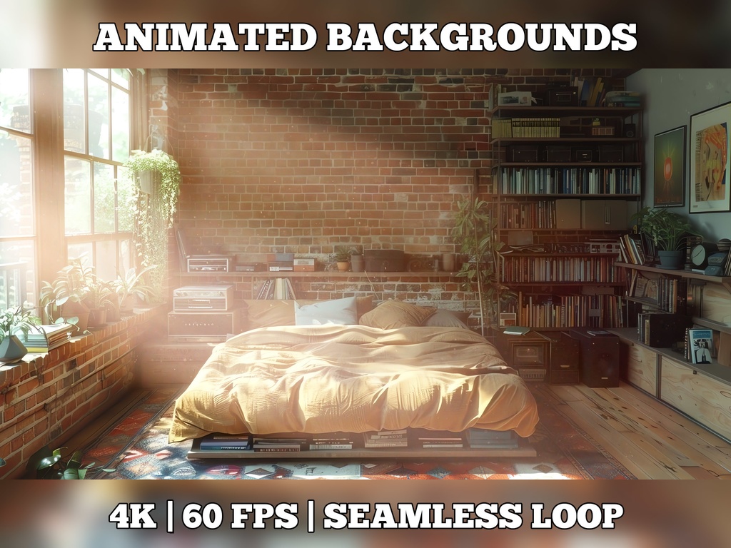 Vtuber Background Animated, Animated Background, stream room background, vtuber room background, animated background twitch, seamless looped, industrial bedroom 