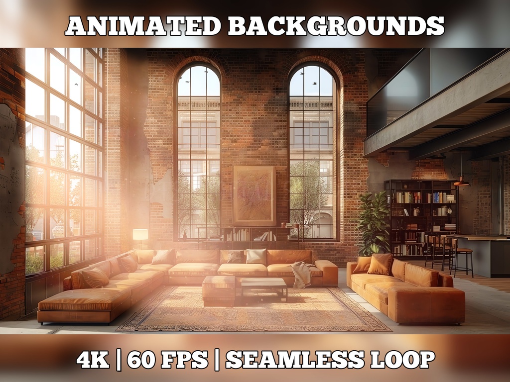 Vtuber Background Animated, Animated Background, stream room background, vtuber room background, animated background twitch, seamless looped, industrial loft
