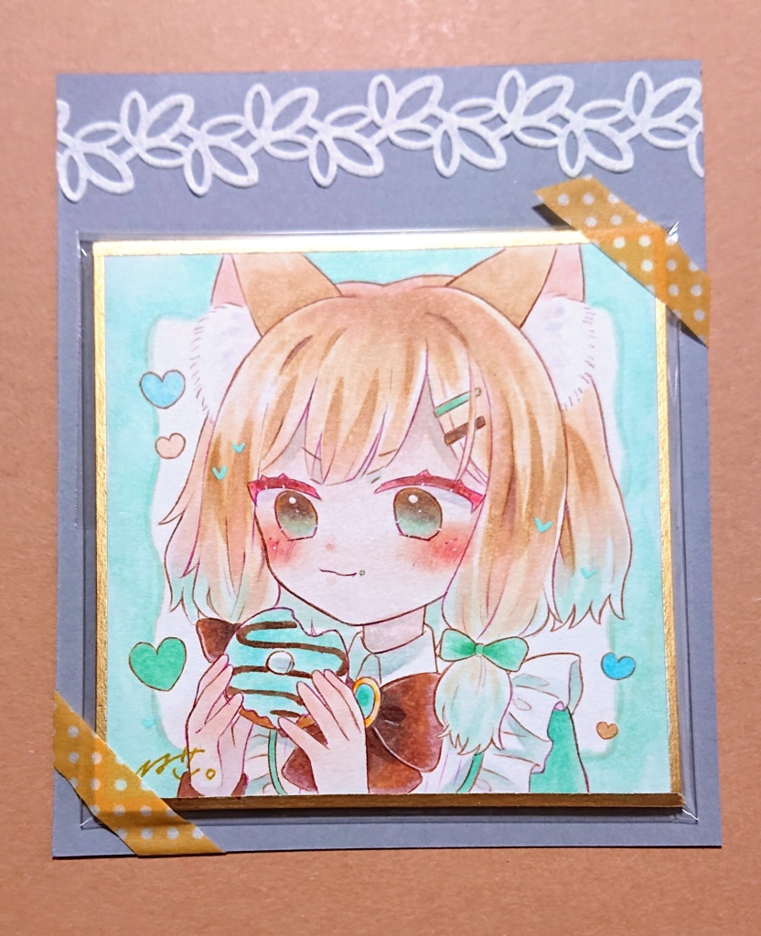 【豆色紙】チョコミントねこちゃん