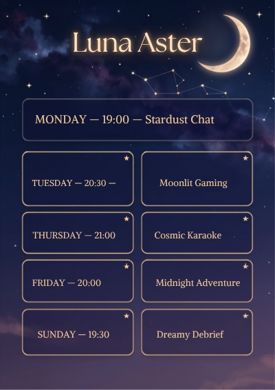 【Canvaテンプレ】VTuber・配信者向けテンプレ3点セット「月夜の星座」(オーバーレイ・プロフィール・スケジュール)