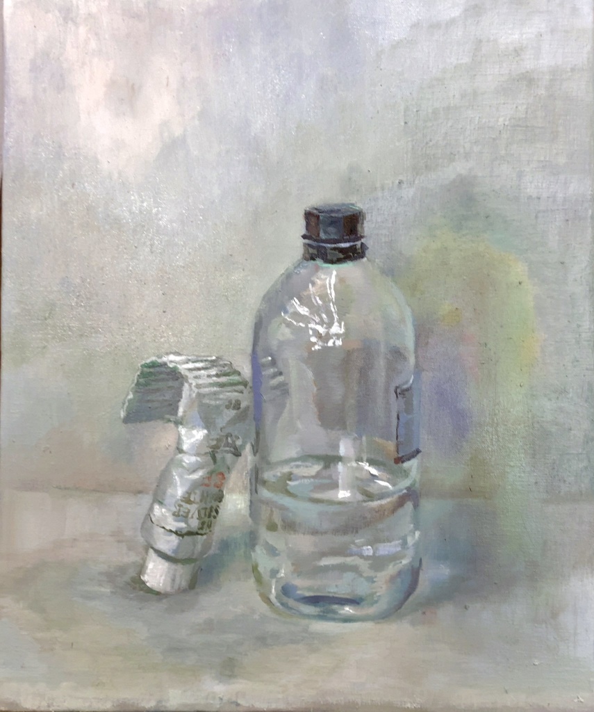 テレピンの入ったビンと白いえのぐ